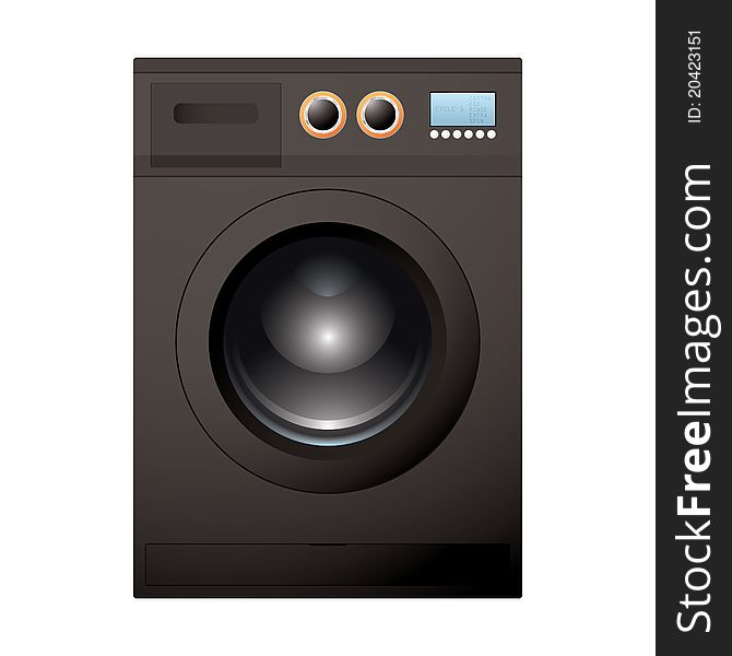 Modern black washing machine with bright LCD screen