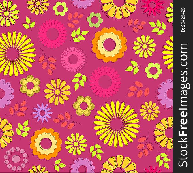 Retro pattern with stylized colorful flowers. Retro pattern with stylized colorful flowers