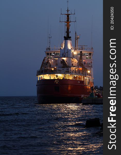 A view of a ship loading on the Saint Lawrence river in Brockville,Canada. A view of a ship loading on the Saint Lawrence river in Brockville,Canada