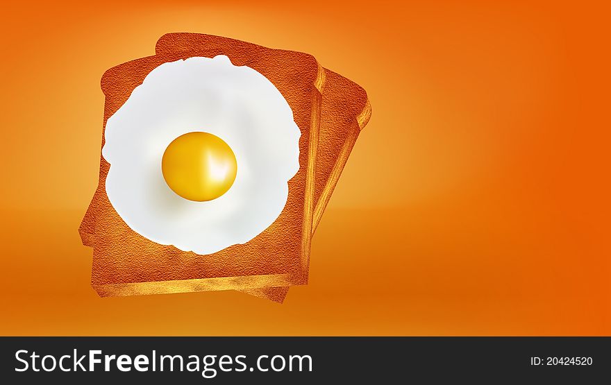 Fried eggs with bread on an orange background