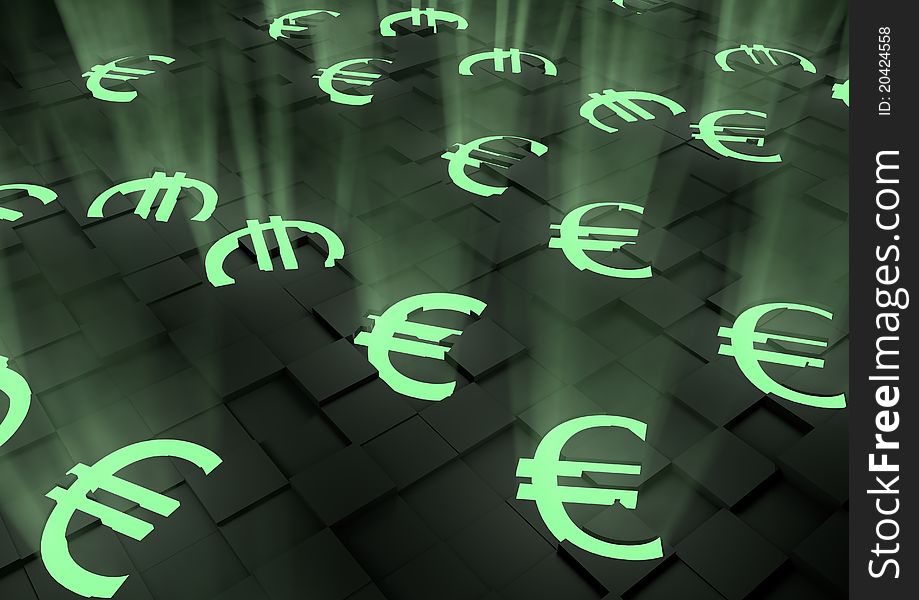 Group Of Glowing Euro Symbols