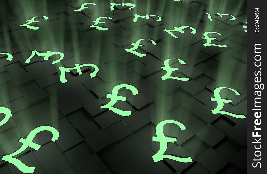 Render of a group of glowing green pound symbols. Render of a group of glowing green pound symbols