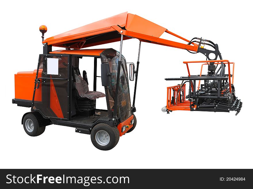 The image of a forklift under the white background