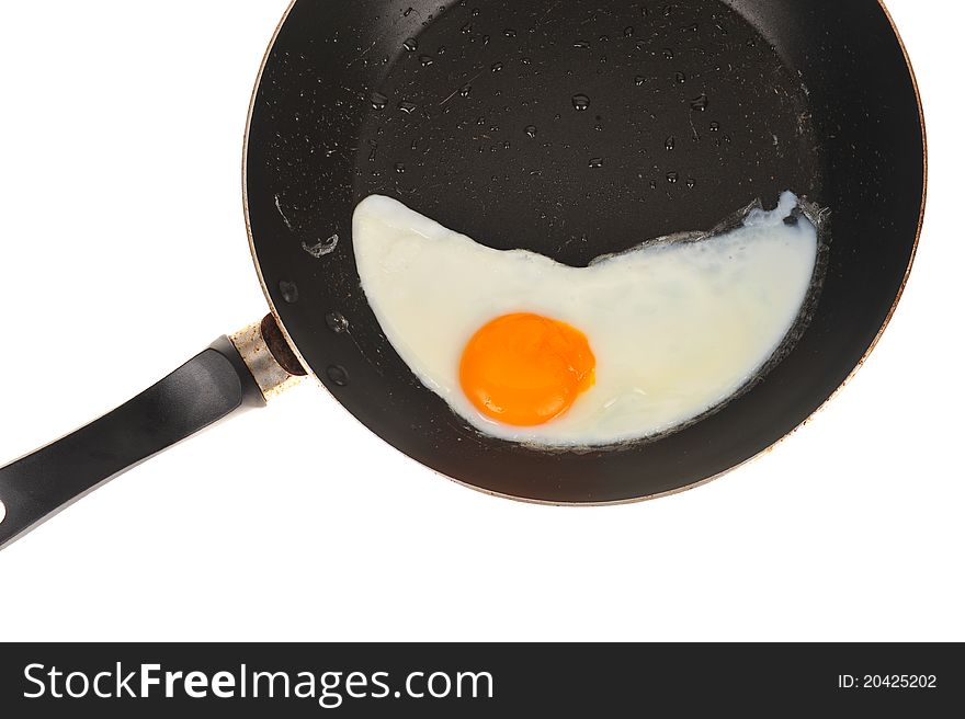 Cooking Egg In A Frying Pan. Image Is Isolated On White Background