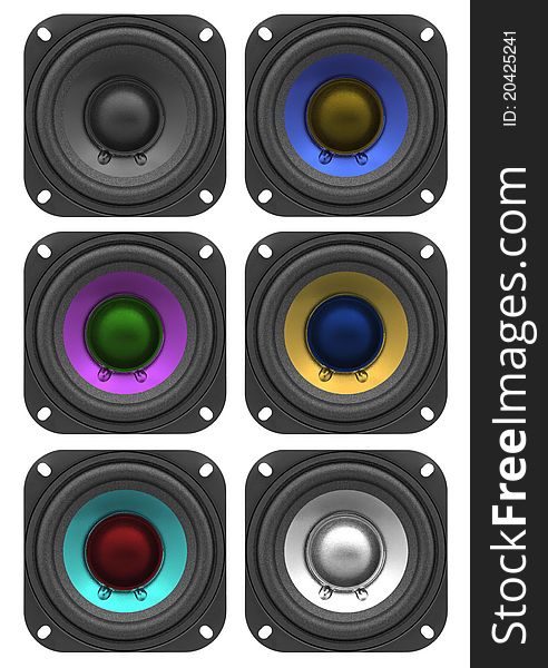 Variety of colorful speakers isolated on white