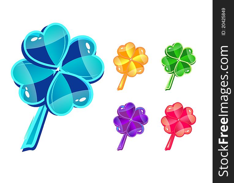 Vector set with glass multicolor clovers