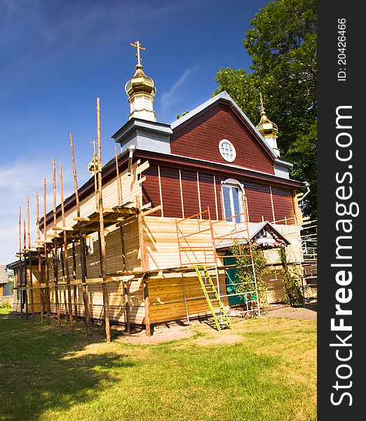 Restoration of orthodox wooden church of the St. Peter and Pavel located in village Traby, Belarus (1789). Restoration of orthodox wooden church of the St. Peter and Pavel located in village Traby, Belarus (1789)