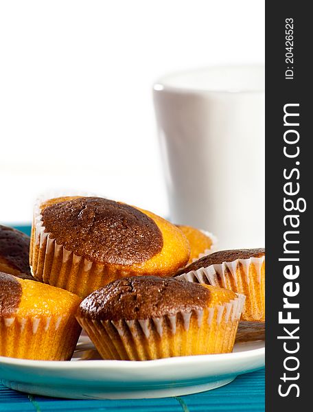 Plate Of Muffins With A Coup Of Milk