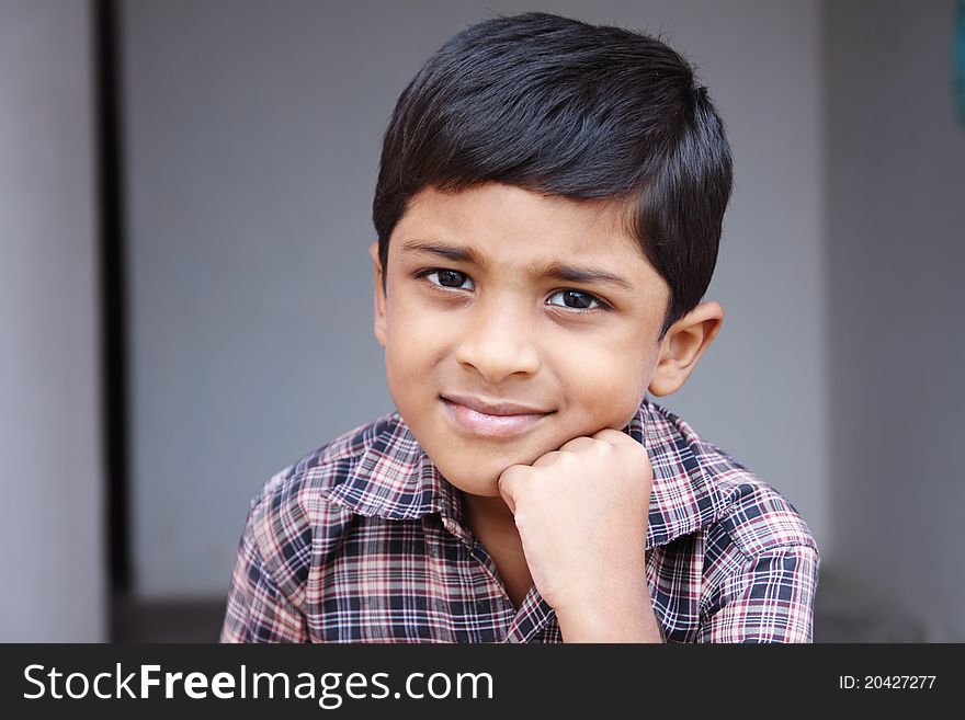 Indian Cute Little Boy Posing to Camera