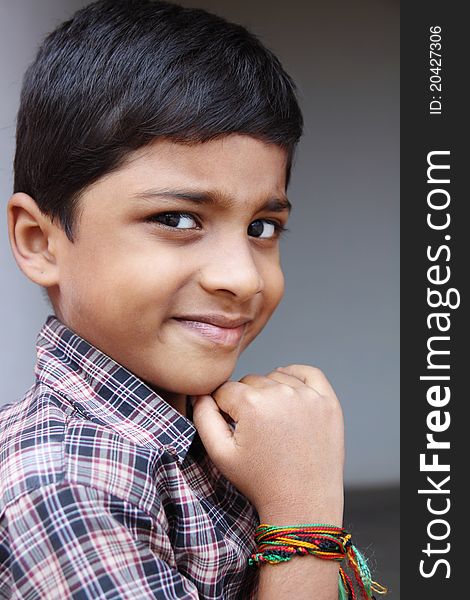 Indian Little Boy Posing to Camera Stock Photo