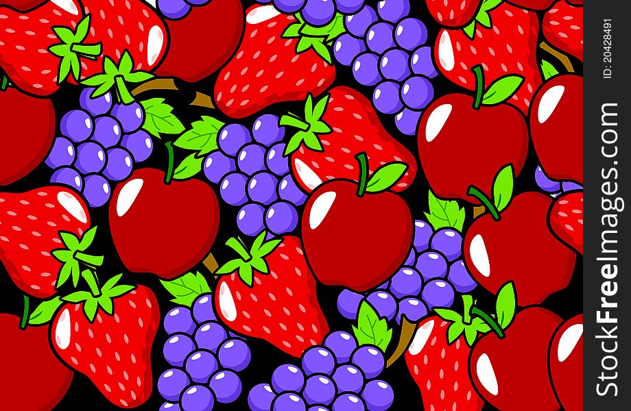 Seamless pattern of fruits on black background. Seamless pattern of fruits on black background