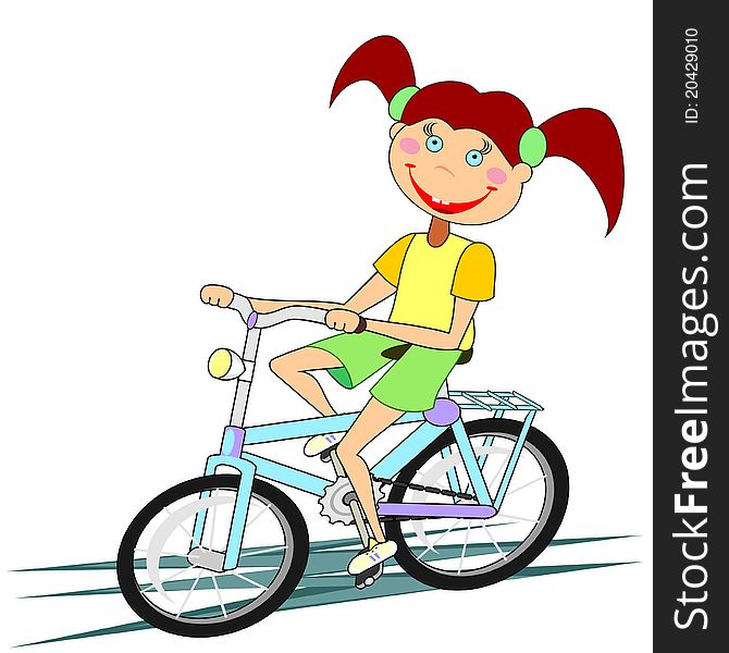 Smiling girl is riding her bike isolated over white. Smiling girl is riding her bike isolated over white