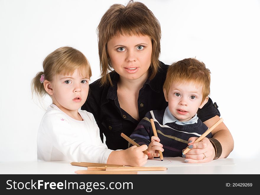 Portrait of a cute mom with her children. Portrait of a cute mom with her children