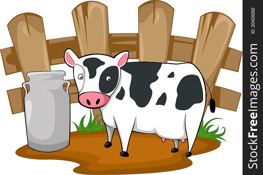 Illustration of cartoon cow On a wooden fence Background vector file. Illustration of cartoon cow On a wooden fence Background vector file