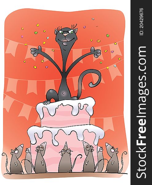 A black cat on a cake