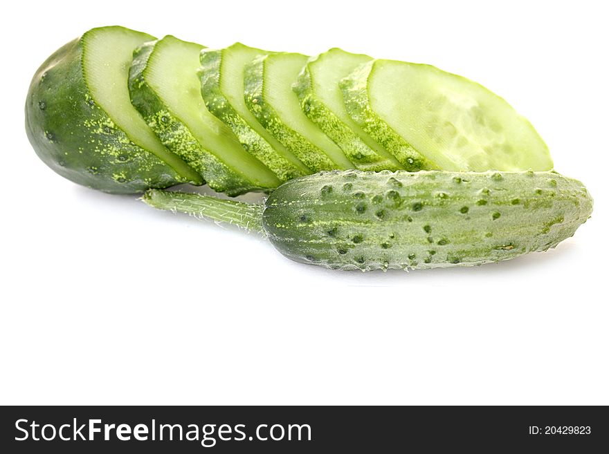 Cucumbers on white background close-up photo