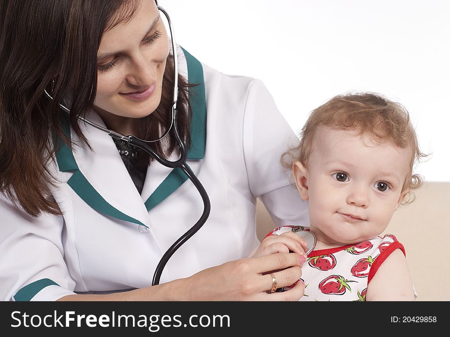 Portrait of a nurse with a little girl. Portrait of a nurse with a little girl