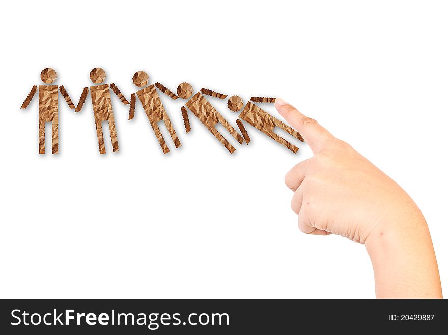 Hand pressing people symbol on the white background. Hand pressing people symbol on the white background.