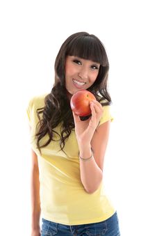 Healthy Lifestyle - Happy Woman Eat Apple Stock Photos Healthy Lifestyle - Happy Woman Eat Apple Stock Photos