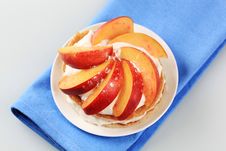 Pancakes With Sweet Cheese And Fresh Nectarine Stock Photos Pancakes With Sweet Cheese And Fresh Nectarine Stock Photos
