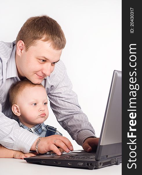 Dad With Son And Laptop