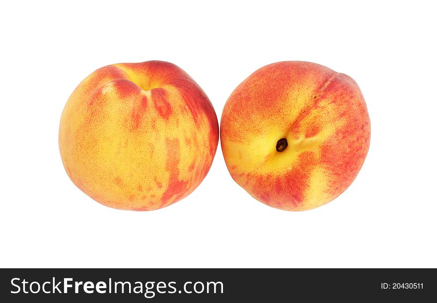 Fresh delicious ripe peaches isolated on white background