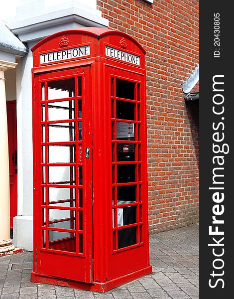Traditional red telephone box in London