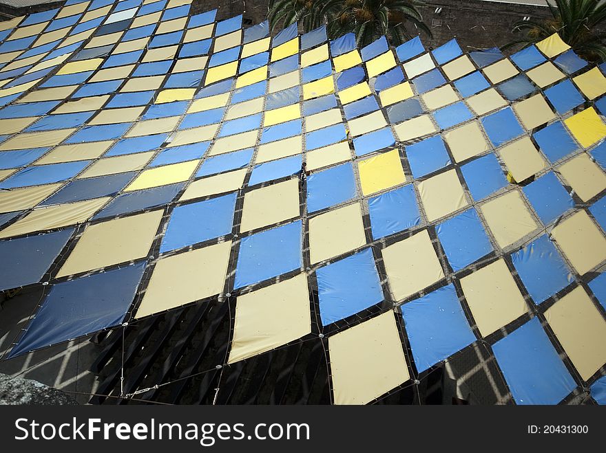 Close-up sunshade roof in Palma on Majorca in Spain.