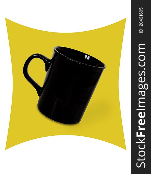 Black coffee cup on yellow background. Black coffee cup on yellow background