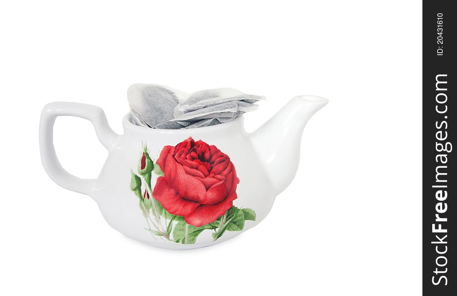 Porcelain teapot on white background. Porcelain teapot on white background