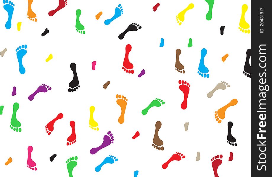 Color prints of feet on a white background. Color prints of feet on a white background