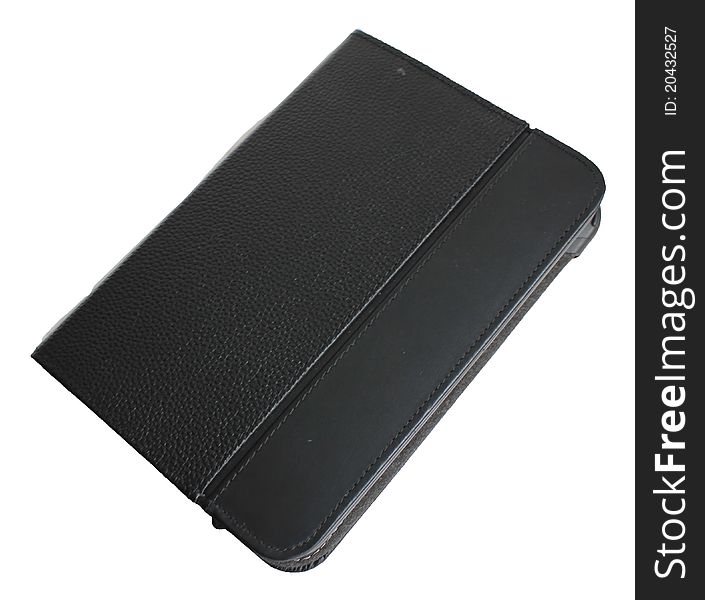 Black leather agenda cover on white background. Black leather agenda cover on white background