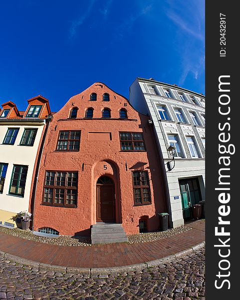 View to historic buildings in Rostock (Germany).