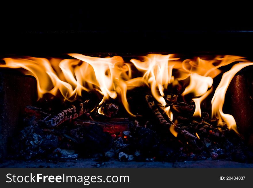 Fire burning in the barbecue