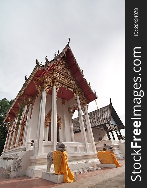 A Buddha image hall of Kham Kaen Temple, Thailand which is the landmark of Khonkaen Province. This picture was capture during rainy season, so the sky is so dull. A Buddha image hall of Kham Kaen Temple, Thailand which is the landmark of Khonkaen Province. This picture was capture during rainy season, so the sky is so dull.