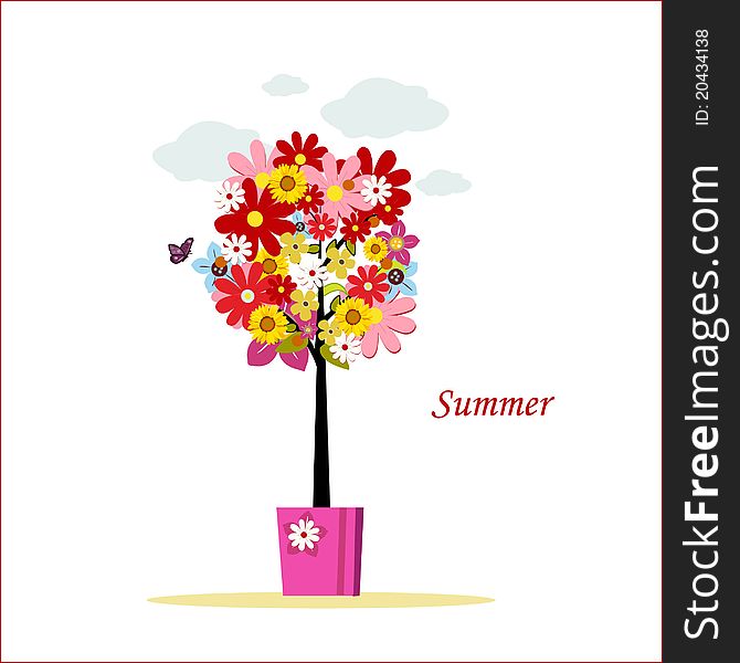 Summer tree with flowers illustration