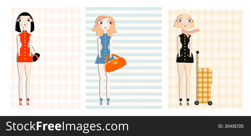 Illustration Of Young Women With Different Bags