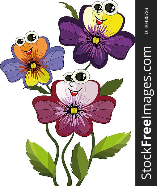 Cute three pansies,cartoon,isolated. Cute three pansies,cartoon,isolated.