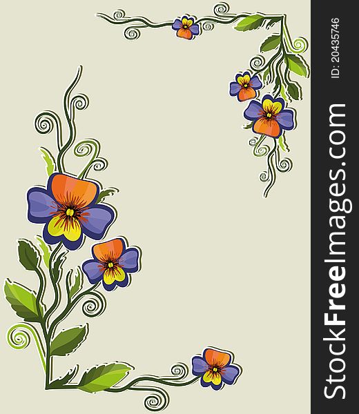 Cute background-frame with pansies,isolated.