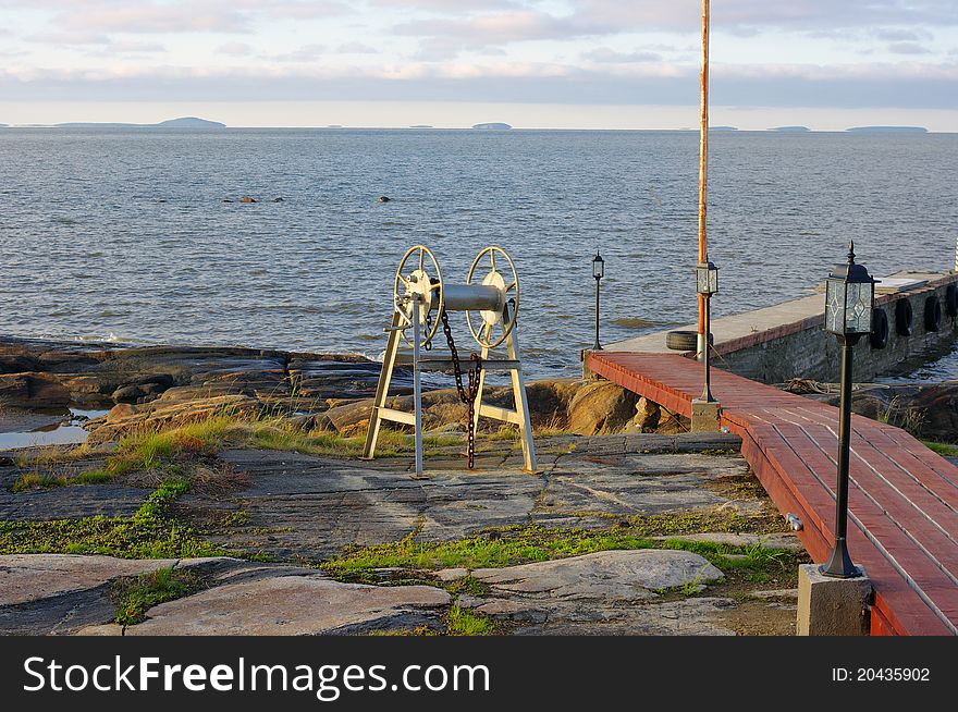 Marine dock and the islands on horizon