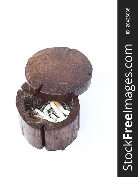 Wood ashtray on white background