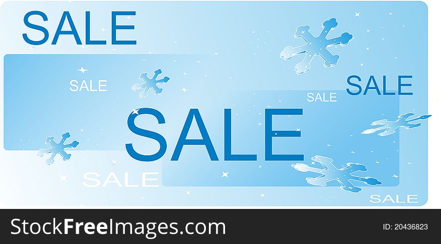 Winter sale with blue snowflakes