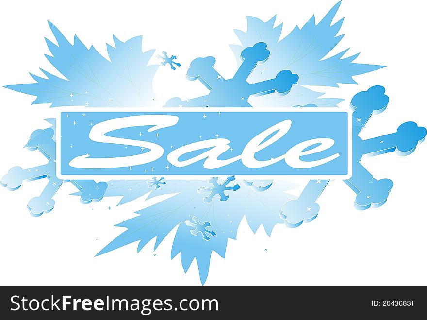 Winter sale with blue snowflakes