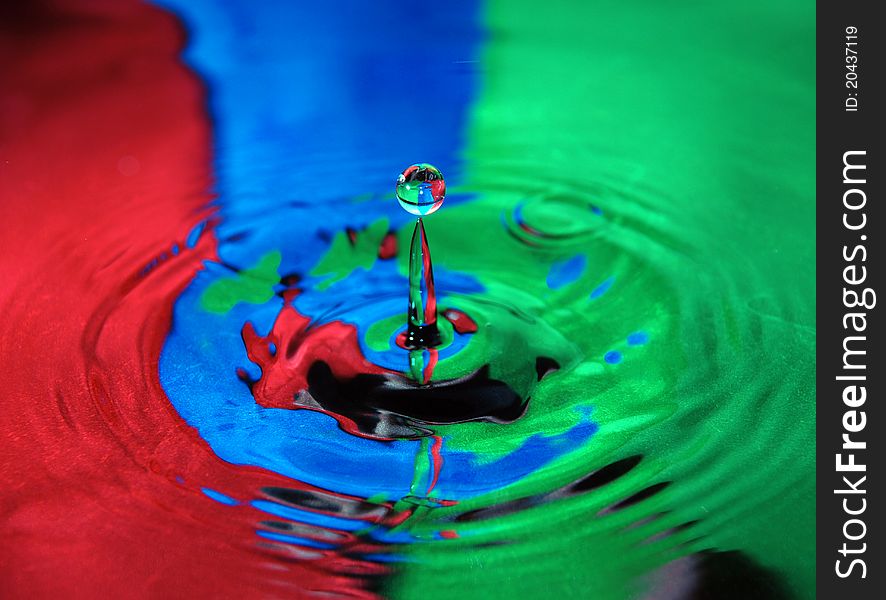 Close up of colored water droplet