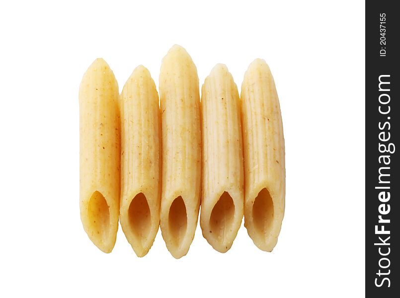 Whole wheat pasta tubes - cut out on white