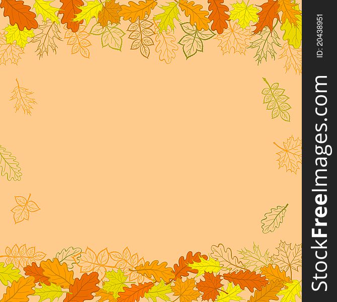Vector, background with autumn leaves of plants and contours. Vector, background with autumn leaves of plants and contours