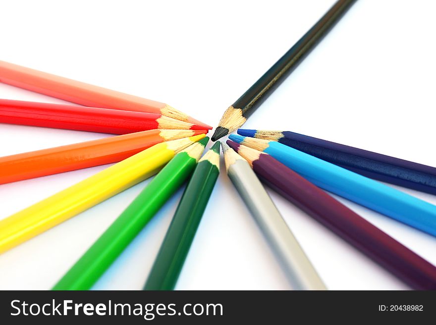 Colorful pencils isolated on white background.