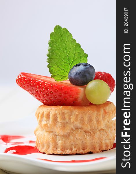 Puff pastry shell filled with fresh fruit. Puff pastry shell filled with fresh fruit