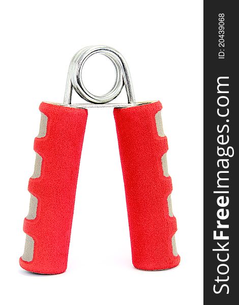 Red hand gripper stands alone
