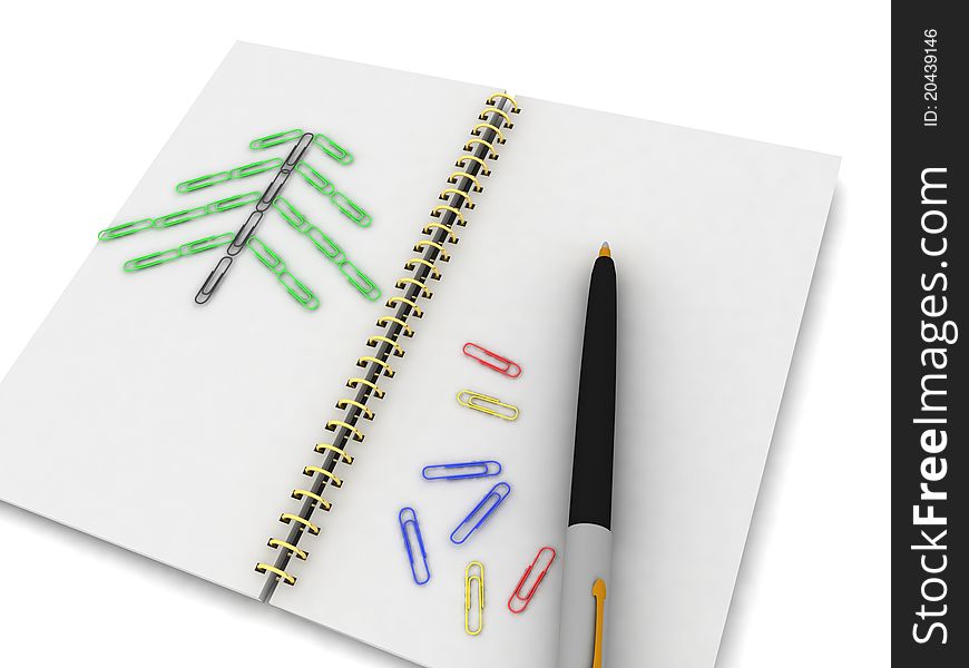 Notebook and pen with a new-year picture on a white background